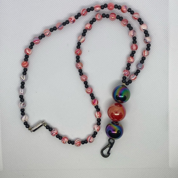 Accessories - Red and black beaded lanyard